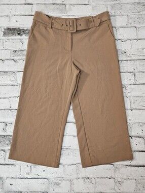 Cleo Camel Belted Wide Leg Cropped Pants Womens Size 14